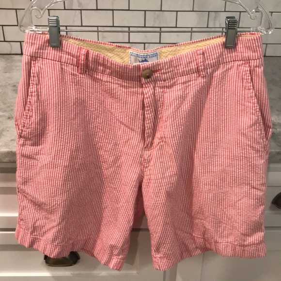 Southern Tide Other - Southern Tide Skipjack Shorts Mens 33 Red White Stripe Seersucker Cotton Flat